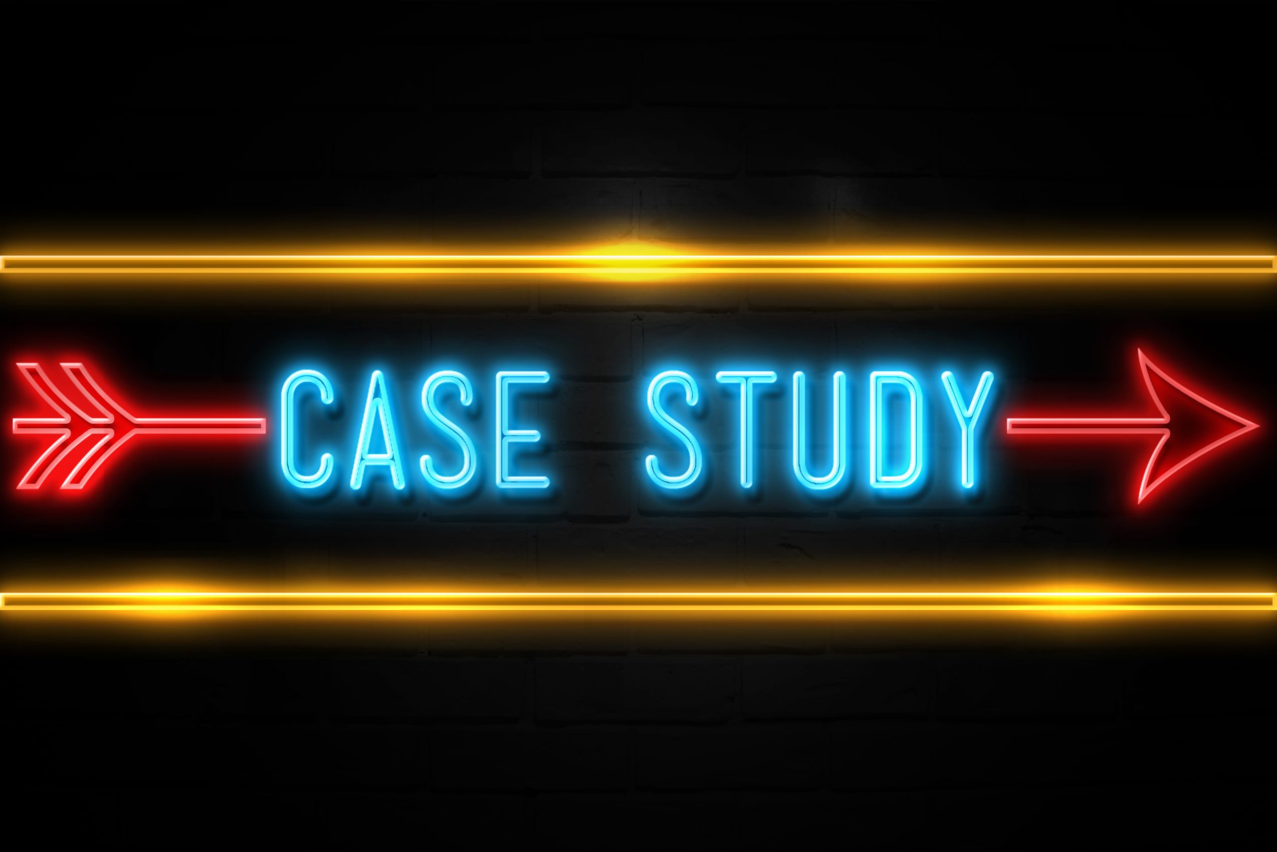 Case Study fluorescent Neon Sign on brickwall Front view