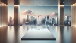 DALL·E A landscape cover image for a press release, featuring a clean and professional layout with space for text The image includes a well lit city skyline