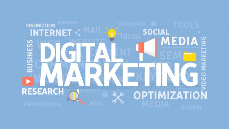 Digital marketing concept. Social media and research, optimization and internet.